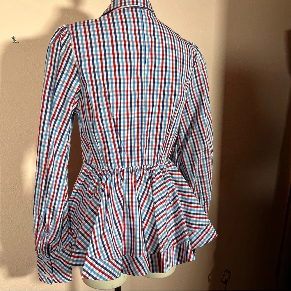 Greyson Gingham puff sleeve Peplum Feminine Western Buttondown shirt - Picture 5 of 17